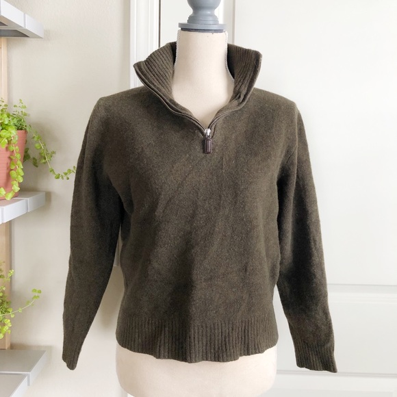 J. Crew Sweaters - J Crew • lambs wool half green zip sweater L